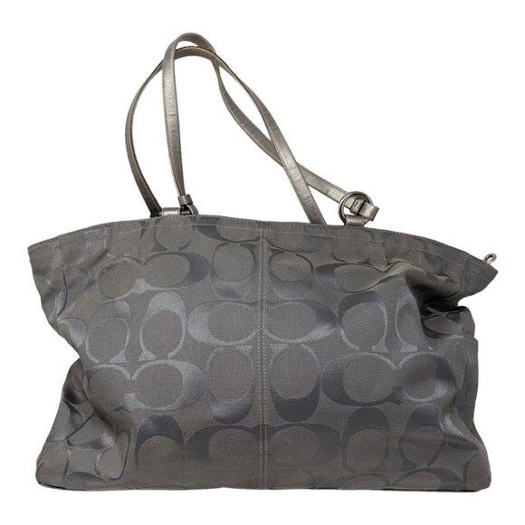 Large Coach Gabby Signature Monogram Grey Purple Weekender Diaper Bag Tote - Picture 1 of 16